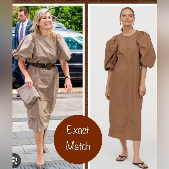 H&M Brown‎ RETRO 2020 DRESS WITH BALLOON SLEEVE - Picture 3 of 9